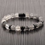 Quartz + Stainless Steel Beaded Stretch Bracelet // Gray + Black