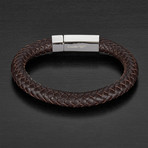 Stainless Steel + Braided Leather Bracelet // Brown + Silver