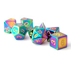 Metal Playing Dice Set // 16mm (Torched Rainbow)