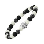 Lava + Agate Beaded Bracelet // Black + White + Gray