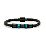 Braided Leather + Stainless Steel Bracelet // Black + Blue