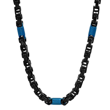 Necklace // Two Tone Black And Blue Ip Stainless Steel