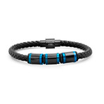 Braided Leather + Stainless Steel Bracelet // Black + Blue