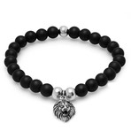 Lava Bead + Stainless Steel Lion Charm Bracelet // Black