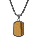 Dog Tag Pendant Necklace // Black Ip Stainless Steel & Tiger Eye