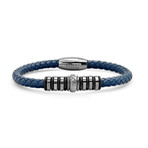 Braided Leather + Stainless Steel Bracelet // Blue + Black