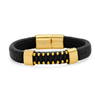 Braided Leather + Gold Bracelet // Black + Yellow