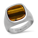 Stainless Steel + Tiger's Eye Ring // Silver + Brown (Size 9)