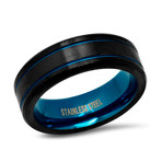 Two-Tone Stainless Steel Band Ring // Brushed // Black + Blue (Size 9)