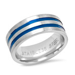 Two-Tone Stainless Steel Band Ring // Silver + Blue (Size 9)
