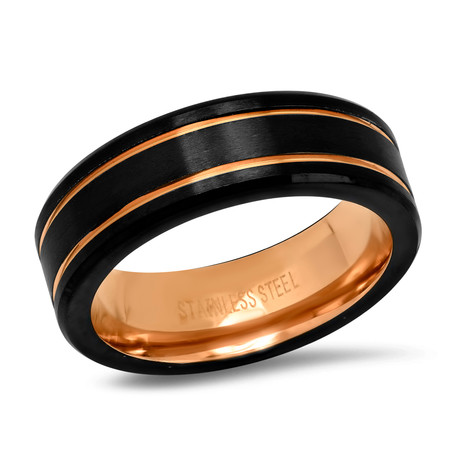 Two-Tone Stainless Steel Band Ring // Black + Rose Gold (Size 9)
