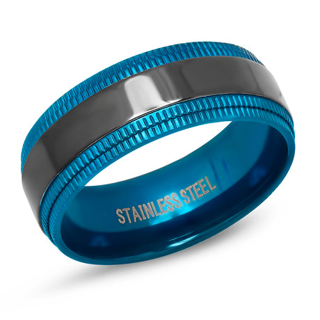 Two-Tone Stainless Steel Band Ring // Blue + Black (Size 9)