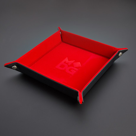 Velvet Folding Dice Tray + Leather Backing (Red)
