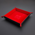 Velvet Folding Dice Tray + Leather Backing (Red)