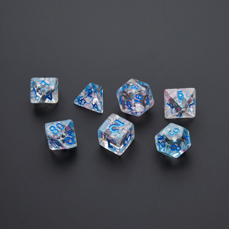 Resin Polyhedral Dice Set // 16mm (Clear Confetti)
