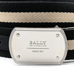 Men's Teller Canvas Leather Adjustable Buckle Belt // Black + Beige (44"L)