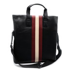 Men's Striped Grained Leather Tote Bag // Black