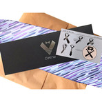 Silk Neck Tie + Gift Box // White + Purple Lines