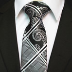 Silk Neck Tie + Gift Box // Black + White Paisley