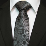 Silk Neck Tie + Gift Box // Black + Silver Floral