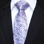 Silk Neck Tie + Gift Box // White + Purple Lines