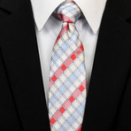 Silk Neck Tie + Gift Box // Red + White + Turquoise Diamond Grid