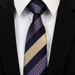 Silk Neck Tie + Gift Box // Purple + Champagne Lines