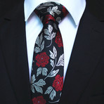 Silk Neck Tie + Gift Box // Black + Red Floral
