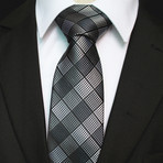 Silk Neck Tie + Gift Box // Black + Silver Gray Check