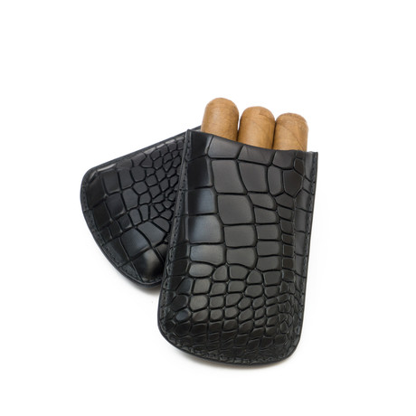 Deep Croco Embossed Genuine Leather Cigar Case // Robusto // Black