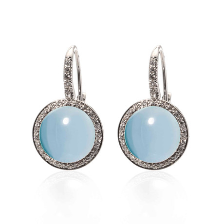 Mimi Milano 18k White Gold Blue Topaz + Diamond Huggie Earrings