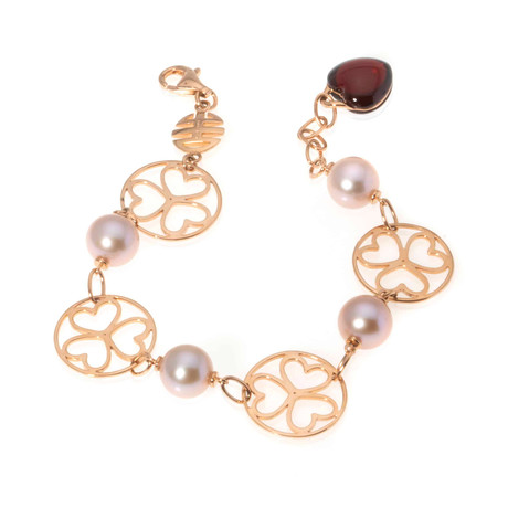 Mimi Milano 18k Rose Gold Garnet + Pearl Chain Bracelet