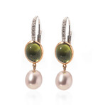 Mimi Milano 18k Two-Tone Gold Peridot + Diamond Huggie Earrings