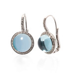 Mimi Milano 18k White Gold Blue Topaz + Diamond Huggie Earrings