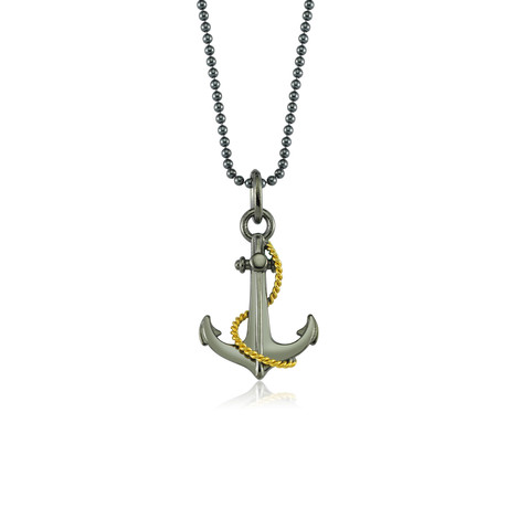Anchor + Rope Design Necklace // Black + Gold (22")