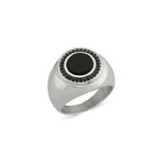 Zircon + Onyx Stone Ring // White Gold Finish + Black (Size 7)