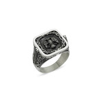 Zircon Stone + Double Headed Eagle Ring // Silver + Black (9)