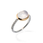 Mimi Milano 18k Two-Tone Gold Milky Quartz + Diamond Ring // Ring Size: 7.5