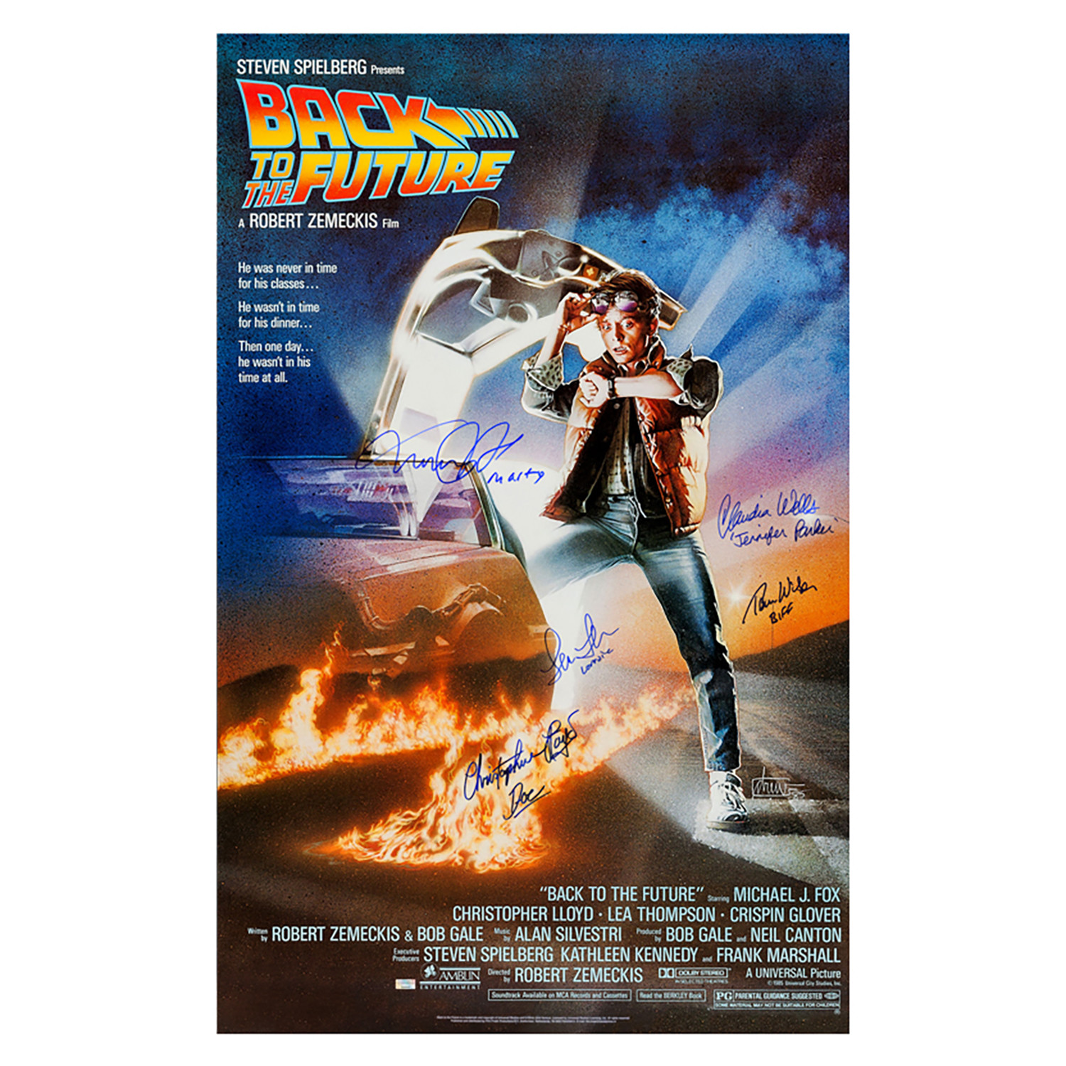 Cast Autographed 1985 Back To The Future Movie Poster