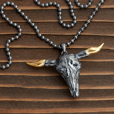 GKL0071 // Buffalo Head Necklace // Black + Gold (XS-S)