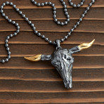 GKL0071 // Buffalo Head Necklace // Black + Gold (S-M)