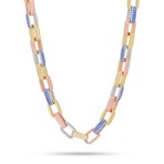 Stainless Steel Figaro Pav'e Mariner Chain Necklace // Multicolor