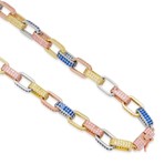 Stainless Steel Figaro Pav'e Mariner Chain Necklace // Multicolor