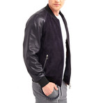 Lewis Blouson Leather Jacket // Navy (XL)
