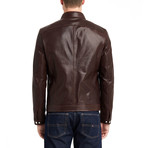 Hugo Buttoned Collar Leather Jacket // Chestnut (M)