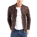 Hugo Buttoned Collar Leather Jacket // Chestnut (XL)