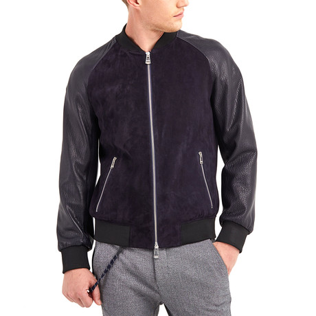 Lewis Blouson Leather Jacket // Navy (S)