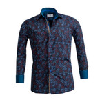 Carmelo Floral Reversible Cuff Button Down Shirt // Blue + Red (S)