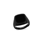 Stainless Steel Black Dotted Black Onyx Square Signet Ring // Black (Size 7)