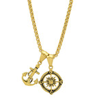Stainless Steel Anchor + Compass Pendant Necklace // Yellow